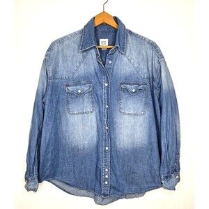 BDG Denim Jean Chambray Pearl‎ Snap Button Down Western Fading Shirt Med M